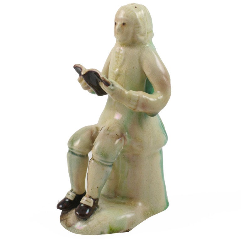 Early Whieldon School Figure Of  A Seated Man Reading Book For Sale